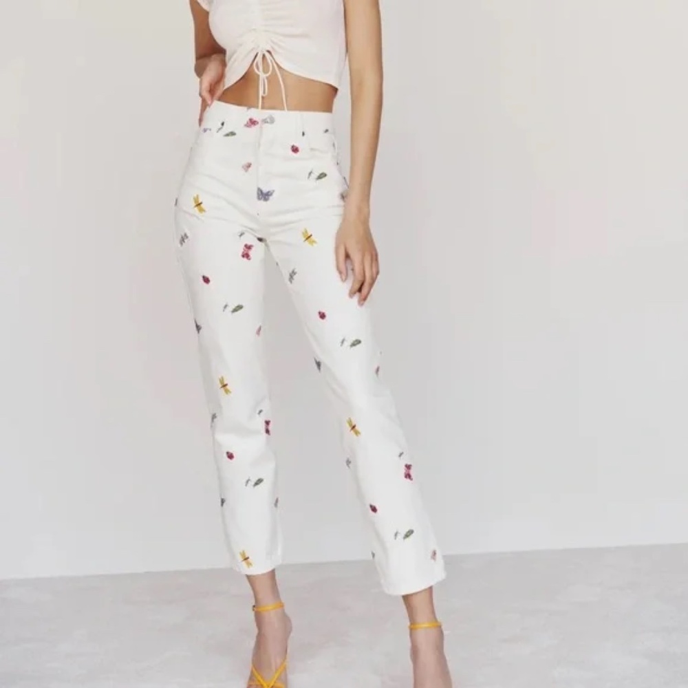 Reformation Cynthia ladybugs embroidered jeans 26